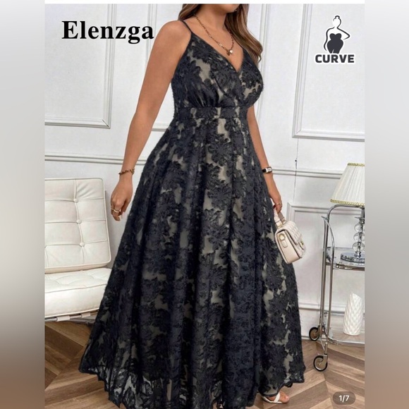 Dresses & Skirts - SHEIN jacquard Black Lace Maxi Dress 2XL/16